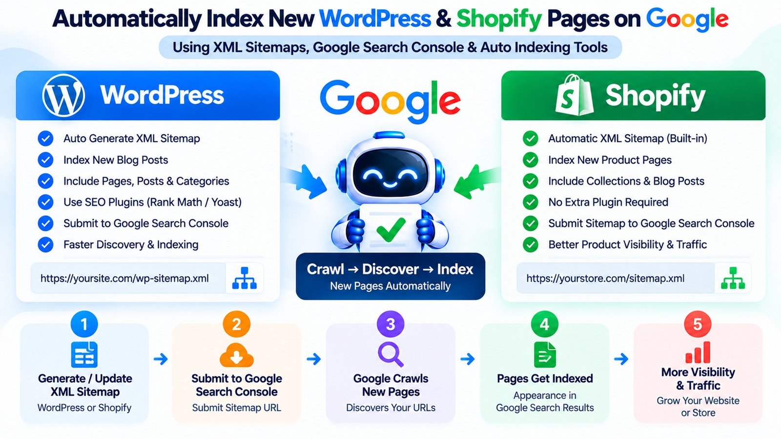 Automatically Index New WordPress and Shopify Pages on Google